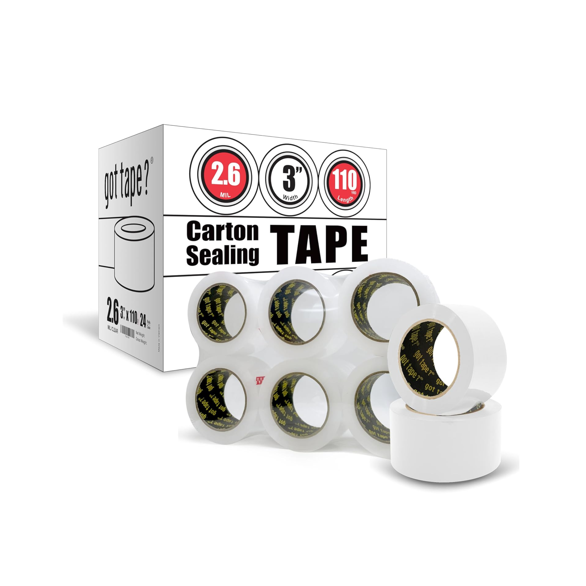 Carton Sealing Tape - 2.6 Mil 3" x 110 yds Clear